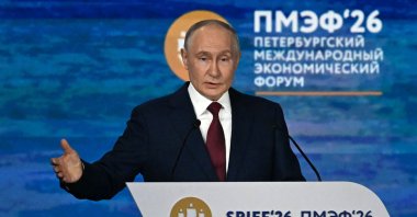 Russian President Vladimir Putin delivers a speech during the plenary session of the St. Petersburg International Economic Forum (SPIEF) in Saint Petersburg, June 5, 2026. (AFP Photo)