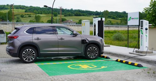 A Togg T10X C-SUV is seen at a charging station, Bartın, northern Türkiye, June 1, 2026. (IHA Photo)