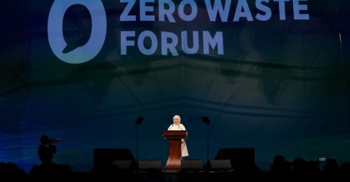 First lady Emine Erdoğan delivers a speech during the opening ceremony of the second Global Zero Waste Forum, Istanbul, Türkiye, June 5, 2026. (Courtesy of Zero Waste Foundation)