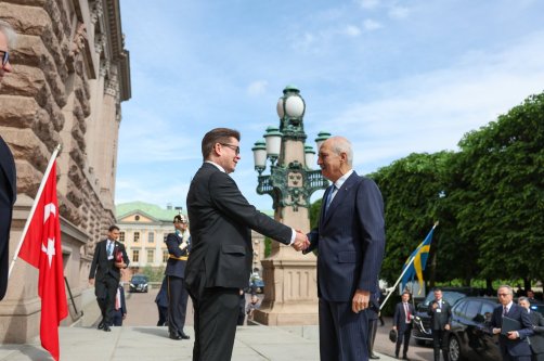 Parliament Speaker Numan Kurtulmuş meets with Swedish Parliament Speaker Andreas Norlén during an official visit to Stockholm, Sweden, June 4, 2026. (AA Photo)