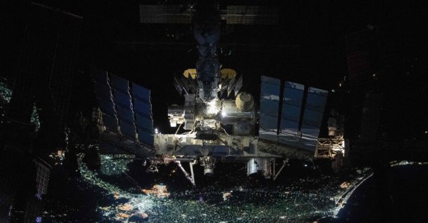  International Space Station pictured from the SpaceX Crew Dragon Endeavour during a fly around of the orbiting lab that took place following its undocking from the Harmony module’s space-facing port, Nov. 8, 2021. (NASA Handout via AFP)