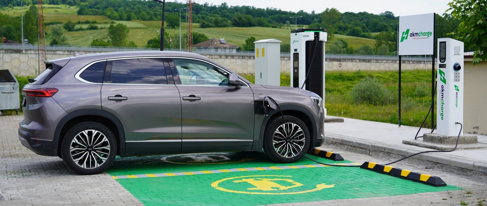 A Togg T10X C-SUV is seen at a charging station, Bartın, northern Türkiye, June 1, 2026. (IHA Photo)