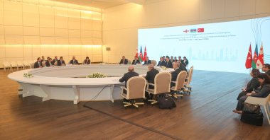 A general view of the meeting of foreign ministers of Türkiye, Azerbaijan and Georgia, Baku, Azerbaijan, March 15, 2024. (Getty Images Photo)