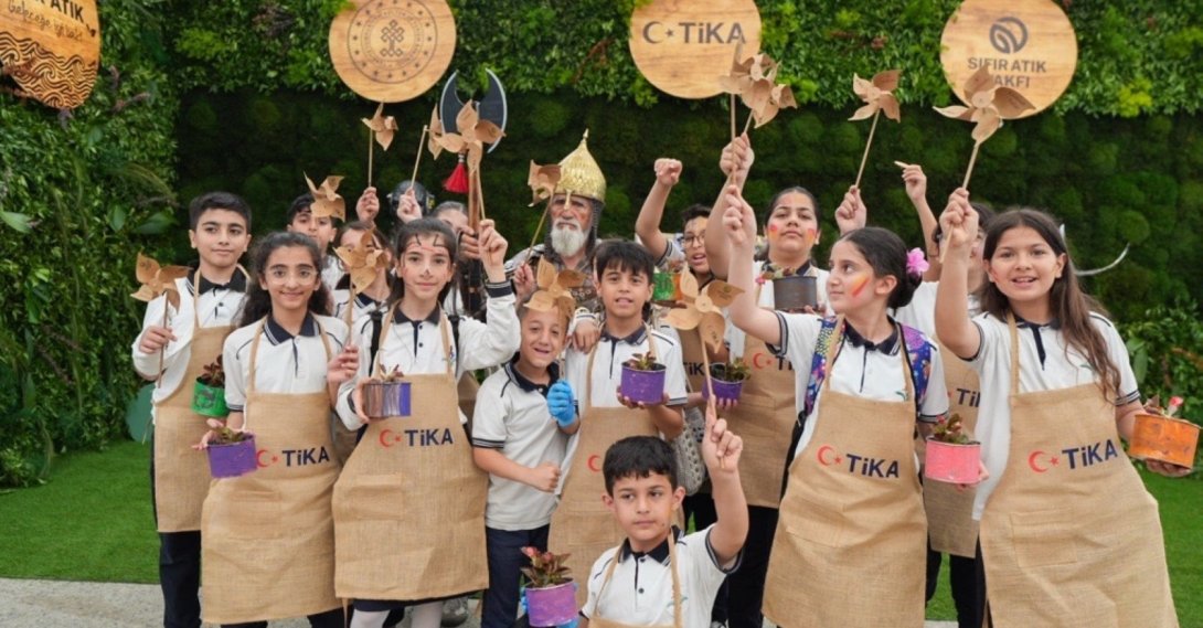Children take part in recycling and environmental awareness activities at TIKA's booth during the Zero Waste Festival, Istanbul, Türkiye, June 6, 2026. (Courtesy of TIKA)