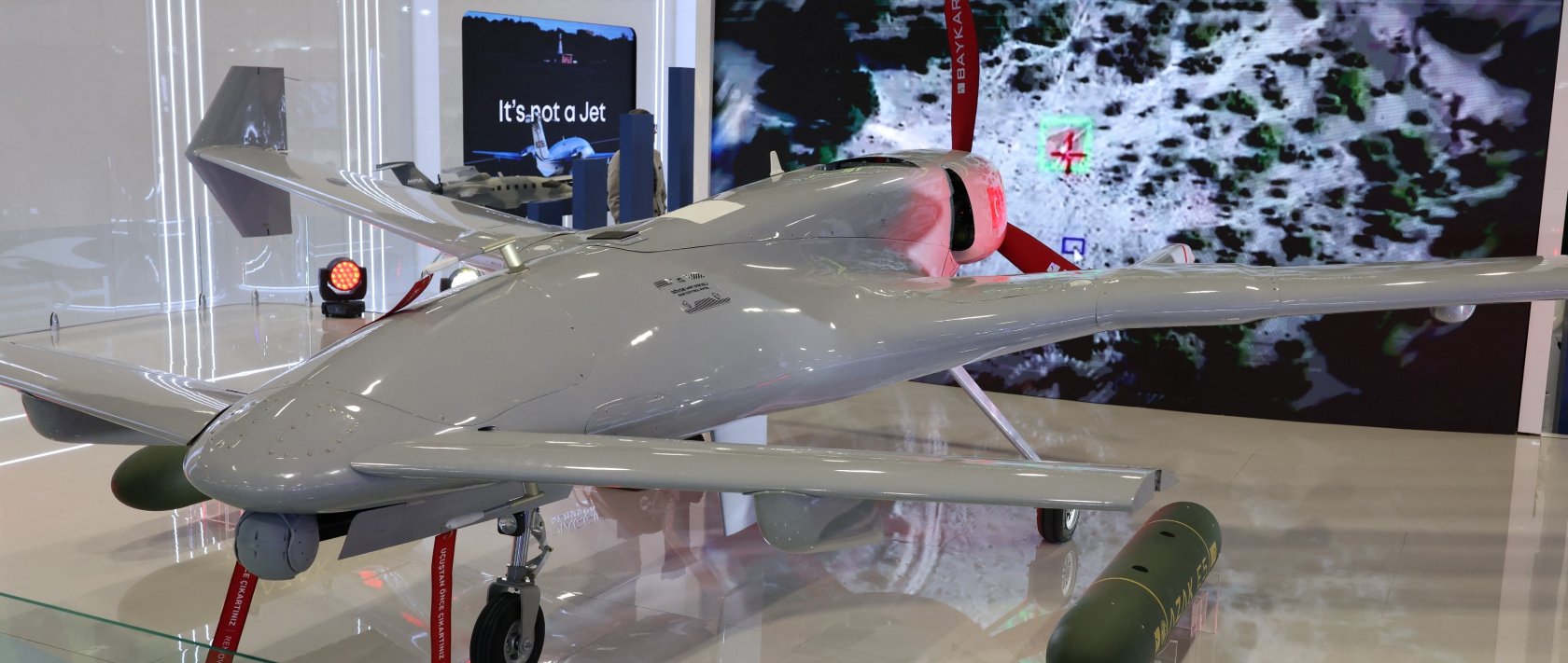 The K2 Kamikaze, a next-generation, artificial intelligence-powered and autonomous swarm-capable unmanned aerial vehicle, developed by Turkish defence firm Baykar, is displayed at the SAHA 2026 fair in Istanbul, Türkiye, May 8, 2026. (Reuters Photo)