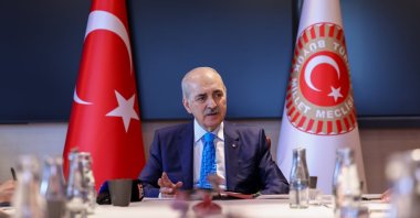 Parliament Speaker Numan Kurtulmuş meets with representatives of the Syriac community during an official visit in Stockholm, Sweden, June 5, 2026. (AA Photo)