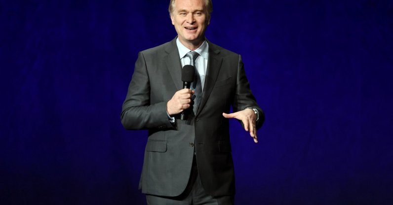 Christopher Nolan promotes the upcoming film "The Odyssey" during CinemaCon, the official convention of Cinema United, Las Vegas, U.S., April 15, 2026. (Getty Images Photo)