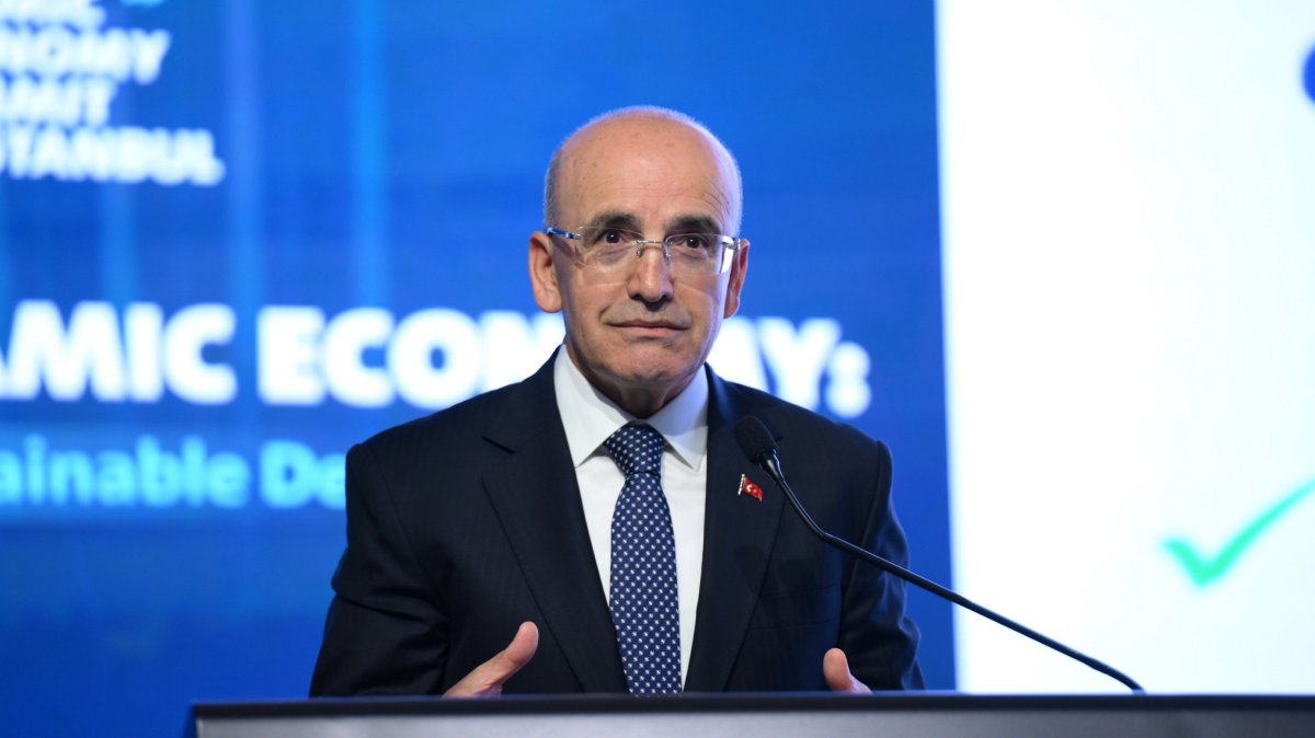 Treasury and Finance Minister Mehmet Şimşek speaks at the 3rd Islamic Economy Summit, Istanbul, Türkiye, June 4, 2026. (AA Photo)