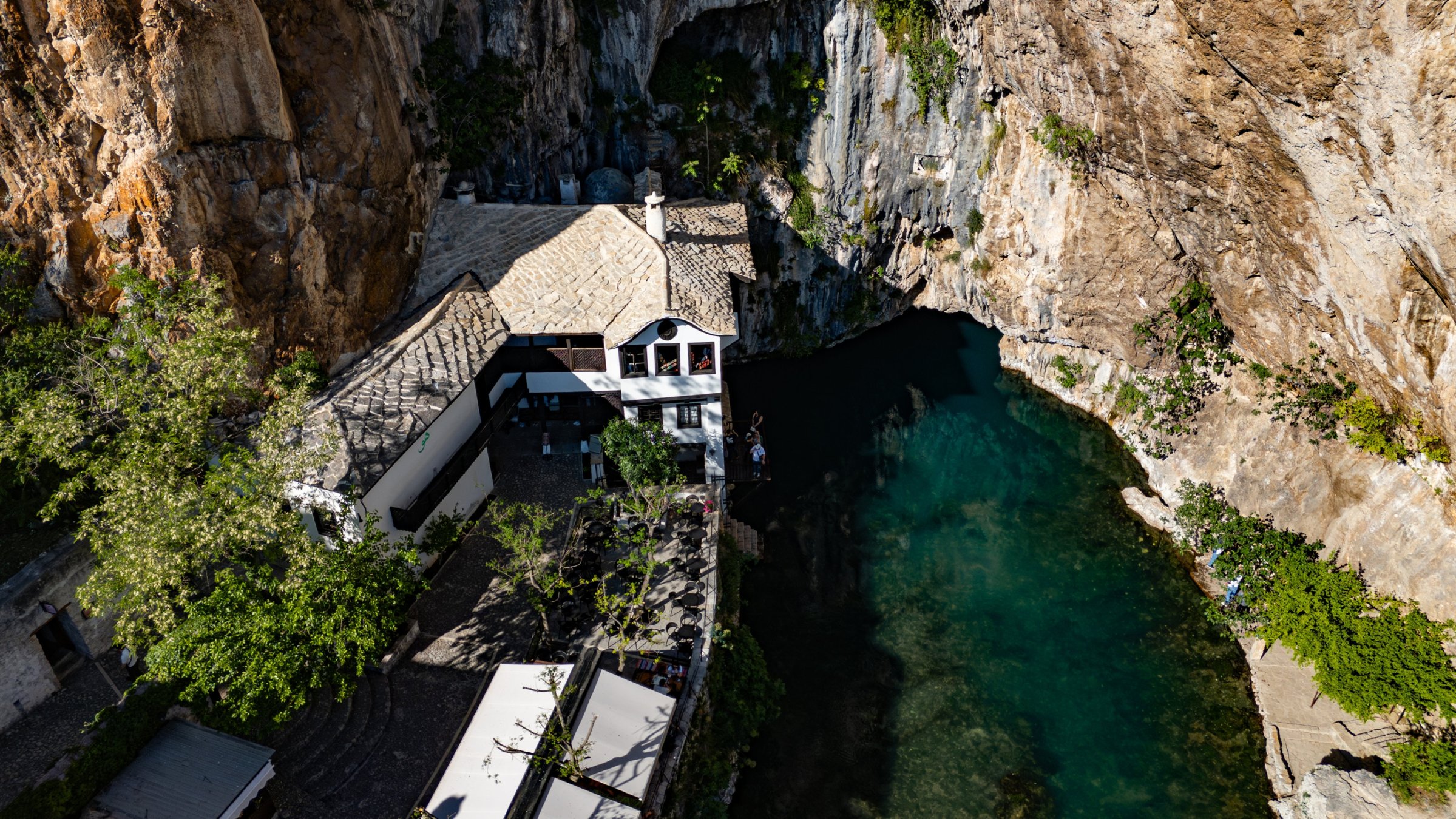 An aerial view of the Blagaj Tekke near Mostar, Bosnia-Herzegovina, May 15, 2026. (AA Photo)