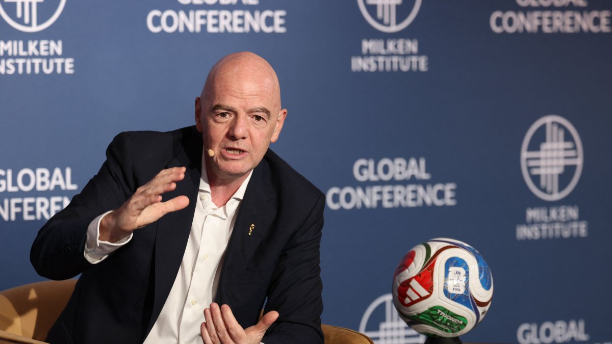 FIFA President Gianni Infantino speaks during the 29th annual Milken Institute Global Conference at the Beverly Hilton, Beverly Hills, U.S., May 5, 2026. (AFP Photo)