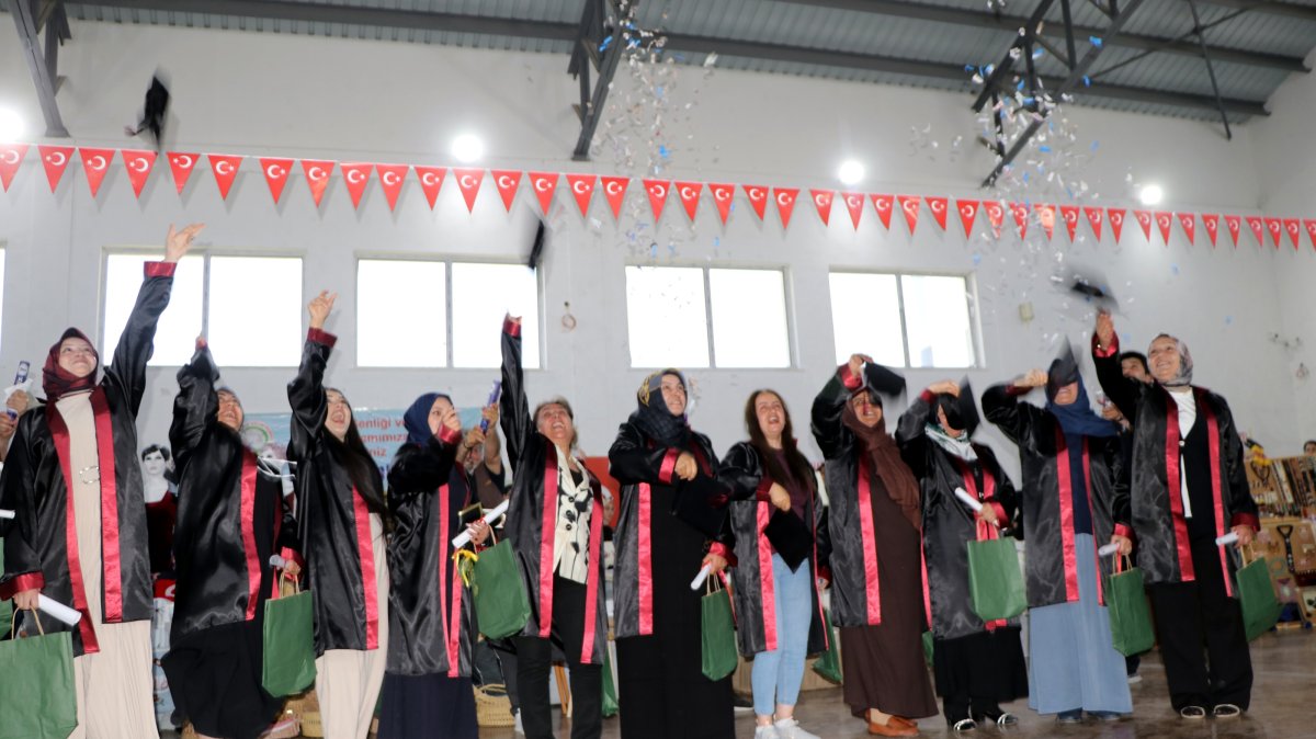 Open education graduates celebrate by tossing their caps during a graduation ceremony, Van, Türkiye, June 9, 2026. (DHA Photo)
