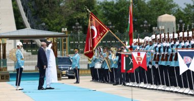 President Recep Tayyip Erdoğan welcomes Nigerien President Abdurrahman Tchiani during an official ceremony at the Presidential Complex, Ankara, Türkiye, June 6, 2026. (AA Photo)