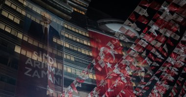 A poster featuring CHP Chairperson Kemal Kılıçdaroğlu with the slogan “It is time to purge” hangs on the exterior of the party's headquarters, Ankara, Türkiye, May 29, 2026. (AA Photo)