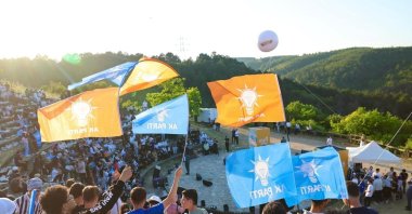 Supporters wave AK Party flags during a youth event, Istanbul, Türkiye, June 7, 2026. (DHA Photo)