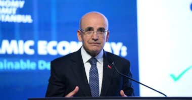 Treasury and Finance Minister Mehmet Şimşek speaks at the 3rd Islamic Economy Summit, Istanbul, Türkiye, June 4, 2026. (AA Photo)