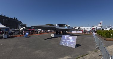 A mock-up display of the Future Combat Air System (FCAS), a planned sixth-generation jet fighter, Paris, France, June 25, 2023. (Getty Images Photo)