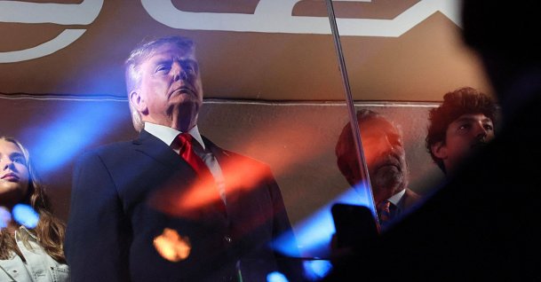 U.S. President Donald Trump watches the start of Game 3 of the NBA Finals between New York Knicks and San Antonio Spurs at Madison Square Garden, New York City, U.S., June 8, 2026. (AFP Photo)