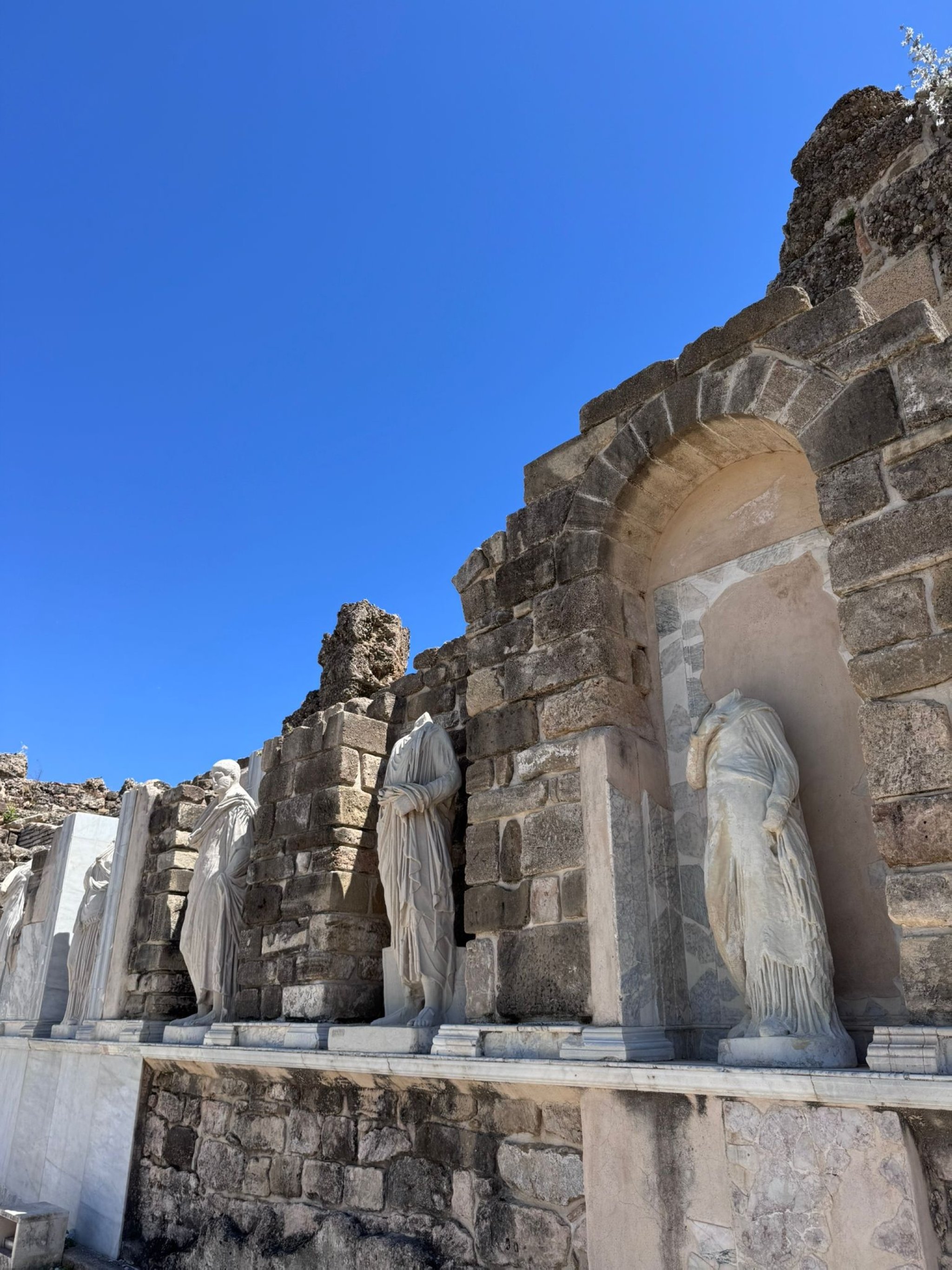 Ancient statues at the ancient city of Side, Antalya, southern Türkiye, June 9, 2026. (Photo by Neslişah Yılmaz Hidayetoğlu)