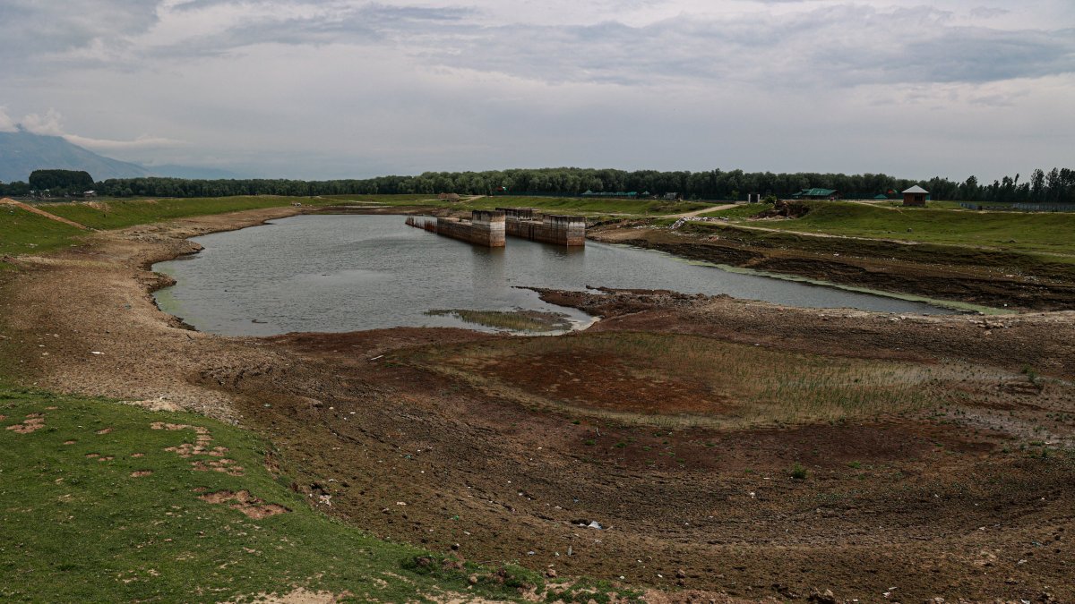 View of the Wular Barrage Project in Sopore, Jammu and Kashmir, India, April 29, 2026. (Getty Images Photo)