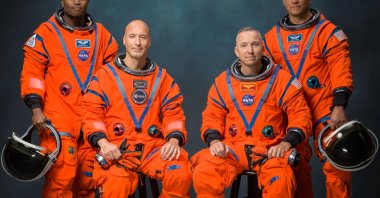 This undated photo provided by NASA Tuesday, June 9, 2026, shows the Artemis III crew including (from L), Andre Douglas, Luca Parmitano, Randy Bresnik and Frank Rubio, posing for an official portrait. (AP Photo)