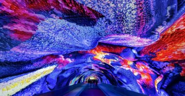 The Digital Art Gallery (DAG) displays a curved LED installation inside Galleria Bomb, Gorizia, Italy, Jan. 31, 2026. (Shutterstock Photo)