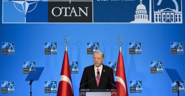President Recep Tayyip Erdoğan speaks at a news conference during the NATO summit, Washington, U.S., July 11, 2024. (AP Photo)