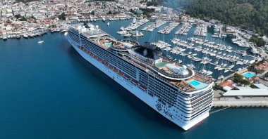The cruise ship MSC Divina docks in Marmaris, Muğla, southwestern Türkiye, June 9, 2026. (AA Photo)