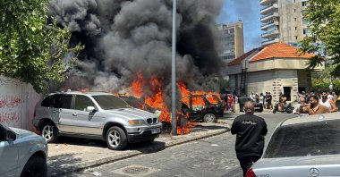 Smoke rises from vehicles burning following an Israeli strike in Sidon, southern Lebanon, June 10, 2026. (Reuters Photo)
