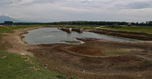 View of the Wular Barrage Project in Sopore, Jammu and Kashmir, India, April 29, 2026. (Getty Images Photo)