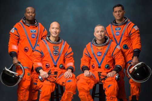 This undated photo provided by NASA Tuesday, June 9, 2026, shows the Artemis III crew including (from L), Andre Douglas, Luca Parmitano, Randy Bresnik and Frank Rubio, posing for an official portrait. (AP Photo)