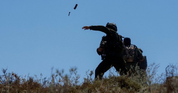 Israeli troops throw stun grenades, as Palestinians protest against a settlement near Hebron in the Israeli-occupied West Bank, Palestine, June 9, 2026. (Reuters Photo)