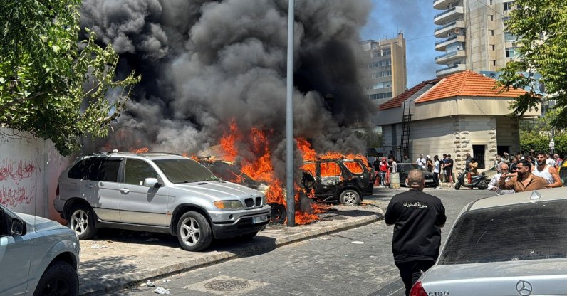 Smoke rises from vehicles burning following an Israeli strike in Sidon, southern Lebanon, June 10, 2026. (Reuters Photo)