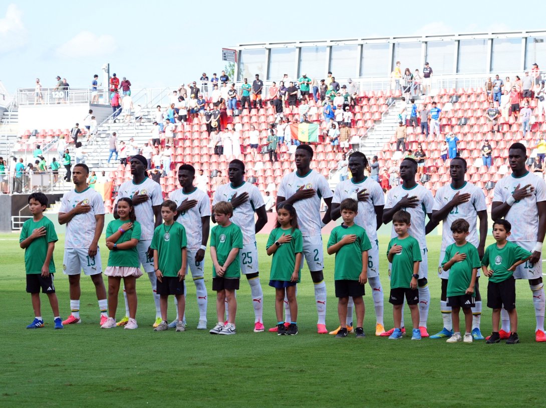 Senegal players line up during the national anthems before the International Friendly match against Saudi Arabia at Toyota Field, San Antonio, Texas, U.S., June 9, 2026. (Reuters Photo)