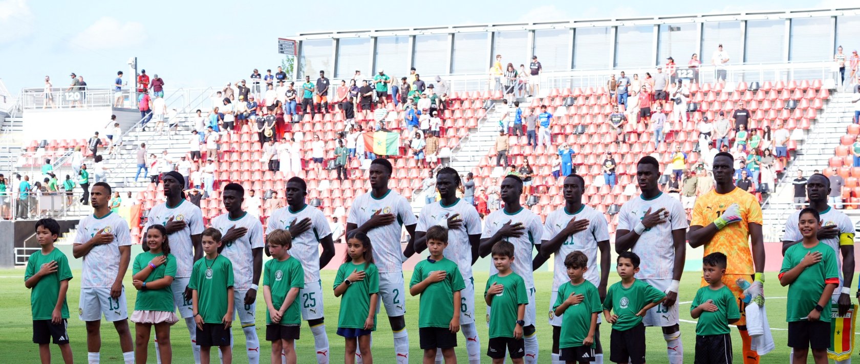 Senegal players line up during the national anthems before the International Friendly match against Saudi Arabia at Toyota Field, San Antonio, Texas, U.S., June 9, 2026. (Reuters Photo)