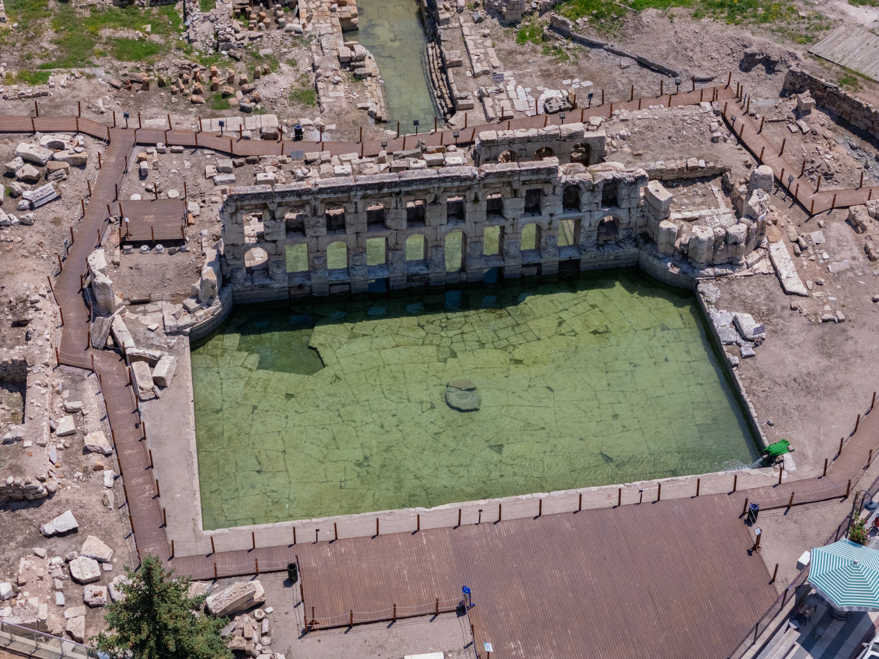 An aerial view of the Sarıkaya Roman Baths, known in antiquity as Basilica Therma, Yozgat, central Türkiye, June 6, 2026. (AA Photo)