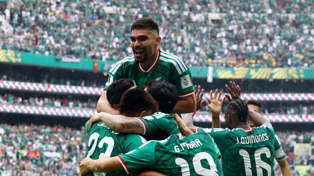 Mexico's Raul Jimenez celebrates scoring their second goal with teammates during the 2026 World Cup Group A football match between Mexico and South Africa at Estadio Azteca, Mexico City, Mexico, June 11, 2026. (Reuters Photo)