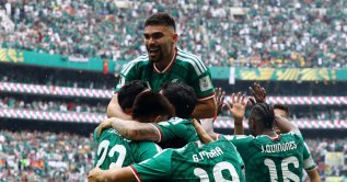 Mexico's Raul Jimenez celebrates scoring their second goal with teammates during the 2026 World Cup Group A football match between Mexico and South Africa at Estadio Azteca, Mexico City, Mexico, June 11, 2026. (Reuters Photo)