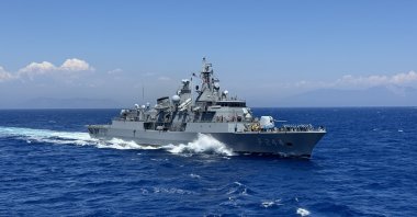 The Turkish naval vessel TCG Derya leaves a port for an Eastern Mediterranean mission, Muğla, southwestern Türkiye, June 11, 2026. (AA Photo)
