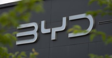 The BYD logo is displayed at a BYD dealership, Beijing, China, June 9, 2026. (EPA Photo)
