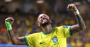 Brazil's forward Neymar celebrates after scoring a goal during the 2026 FIFA World Cup South American qualifiers football match between Brazil and Bolivia at the Jornalista Edgar Proença 'Mangueirao' stadium, Belem, Brazil, Sept. 8, 2023. (AFP Photo)
