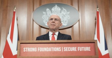 British Defense Secretary John Healey delivers a speech at No. 9 Downing Street in central London, U.K., Nov. 19, 2025. (Reuters Photo)