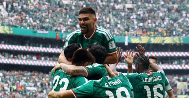 Mexico's Raul Jimenez celebrates scoring their second goal with teammates during the 2026 World Cup Group A football match between Mexico and South Africa at Estadio Azteca, Mexico City, Mexico, June 11, 2026. (Reuters Photo)