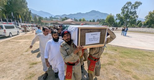 Pakistani soldiers and relatives carry a coffin during the funeral of victims after a Pakistan army Mi-17 helicopter crashed near Muzaffarabad, Pakistan-controlled Kashmir, June 11, 2026. (EPA Photo)