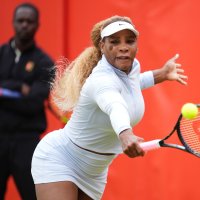 Serena Williams practices on day five of the Championships at The Queen's Club, London, U.K., June 12, 2026. (AP Photo)