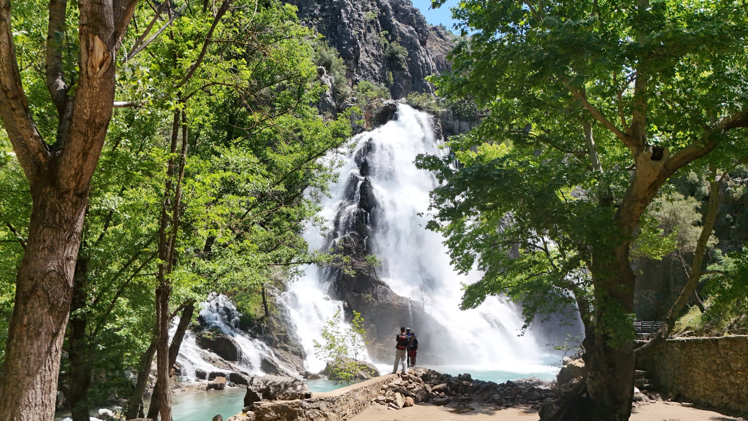 Water flows from Uçansu Waterfall, fed by snowmelt from the Toros Mountains, Antalya, Türkiye, June 8, 2026. (AA Photo)