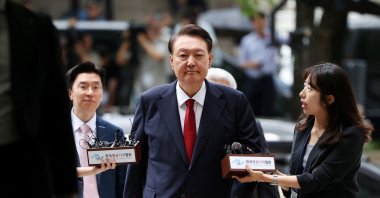 Former South Korean President Yoon Suk Yeol arrives at a court to attend a hearing to review his arrest warrant requested by special prosecutors, Seoul, South Korea, July 9, 2025. (Reuters Photo)