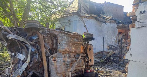 A destroyed car at a site where a house was heavily damaged by a Russian drone strike, amid Russia's attack on Ukraine, Mykolaiv, Ukraine, June 12, 2026. (Reuters Photo)