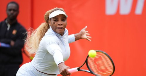 Serena Williams practices on day five of the Championships at The Queen's Club, London, U.K., June 12, 2026. (AP Photo)