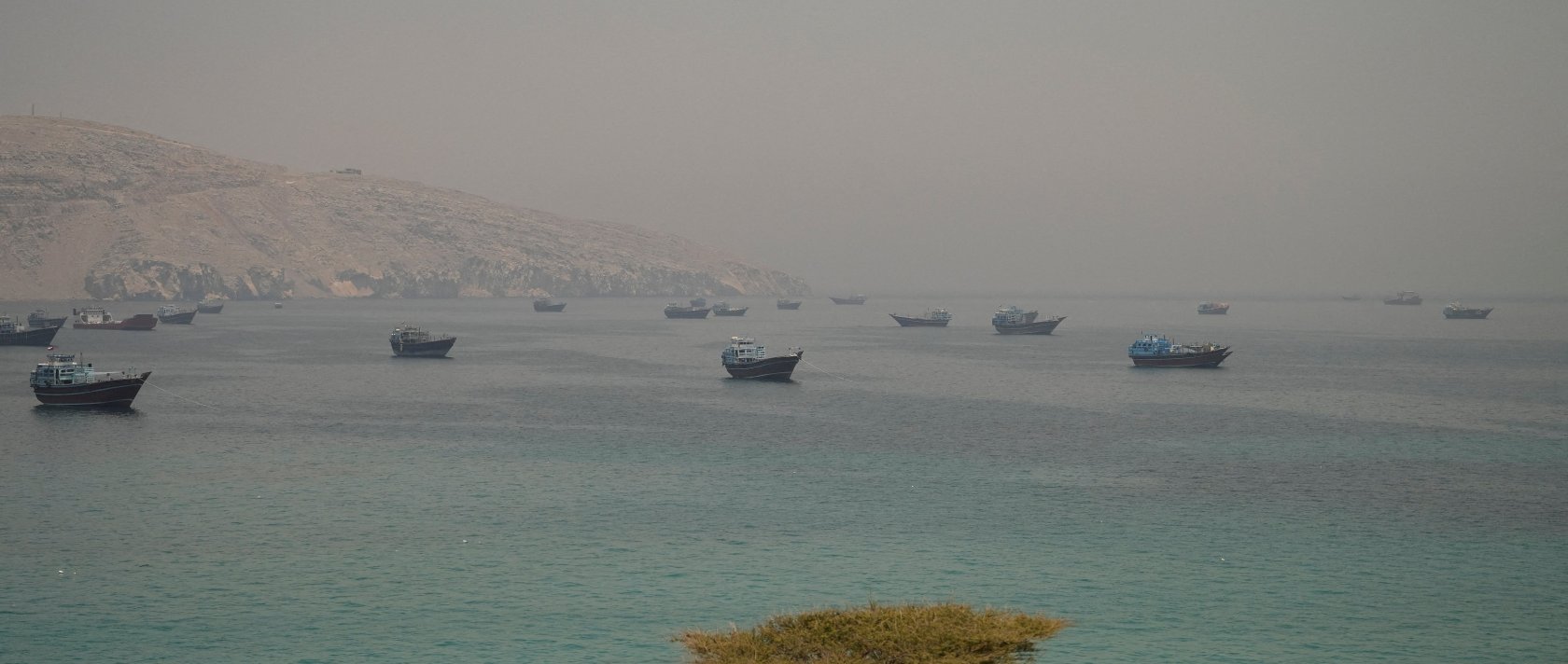Vessels are anchored in the Strait of Hormuz, as seen from Musandam, Oman, June 11, 2026. (Reuters Photo)