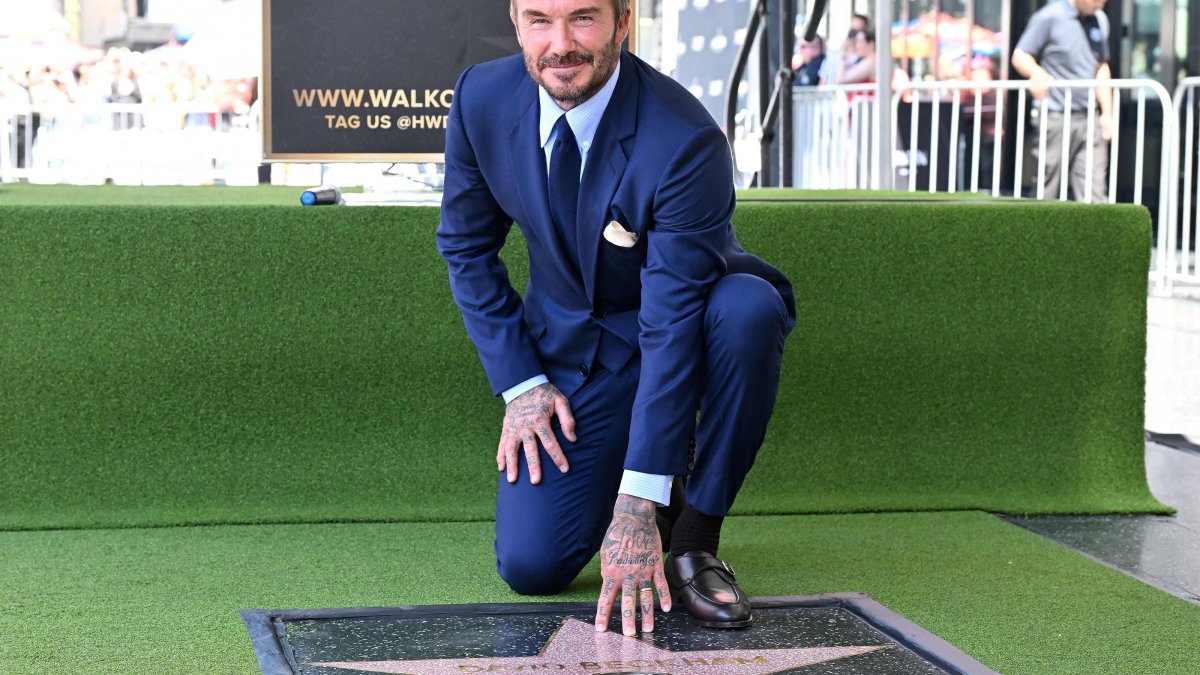 English former footballer David Beckham poses at his newly unveiled Hollywood Walk of Fame star during a ceremony, Hollywood, California, U.S., June 12, 2026. (AFP Photo)